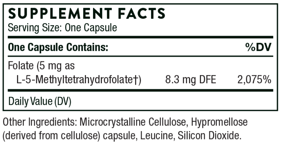 Thorne 5-MTHF 5 mg Ingredients Label